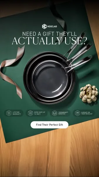 HexClad static image ad: The best gifts aren't decorative or seasonal — they're useful.