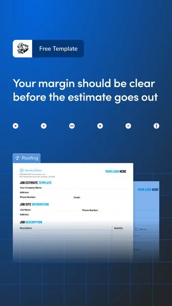 ServiceTitan static image ad: Protect your profit before the job starts. Download our free roofing template to accurately estimate labor, materials, & overhead.