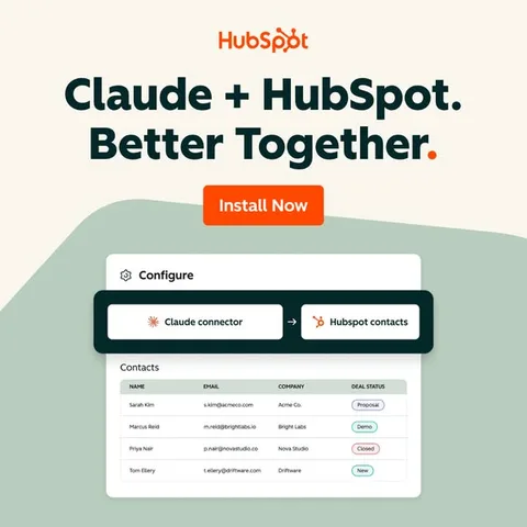 HubSpot static image ad: No more context switching. Get the free HubSpot connector and power Claude conversations with your customer data.