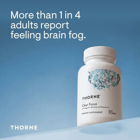 Thorne static image ad: Correct overstimulation with a caffeine-free nootropic to support attention, memory, and clarity.*
