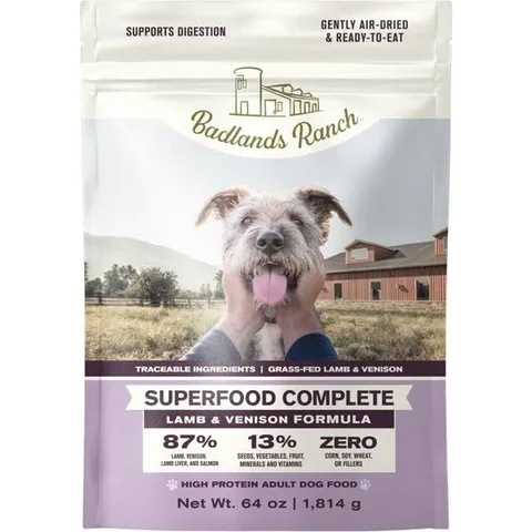 Chewy static image ad: Did you know Badlands Ranch Superfood Complete comes in BIG bags? 🐾 Feed your dog what they deserve! Badlands Ranch Superfood Complete offers the…