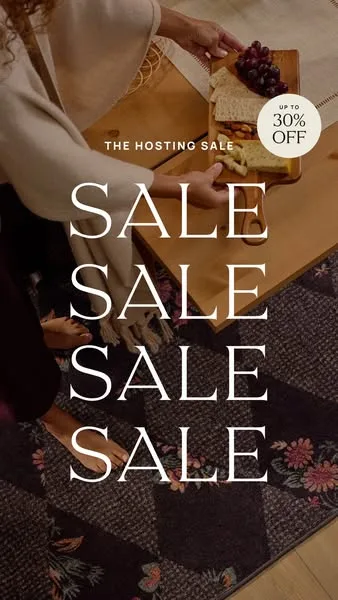 Ruggable static image ad: Hosting season is almost here. Get your floors guest-ready with up to 30% off rugs built for a full house. Don't wait.