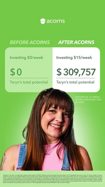 Acorns static image ad: Investing made easy — Acorns has all the tools you need to start giving your money a chance to grow.